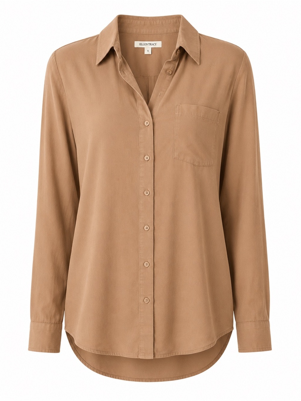 NWT ELLEN TRACY CAMEL BROWN BUTTON DOWN LONG SLEEVE TOP